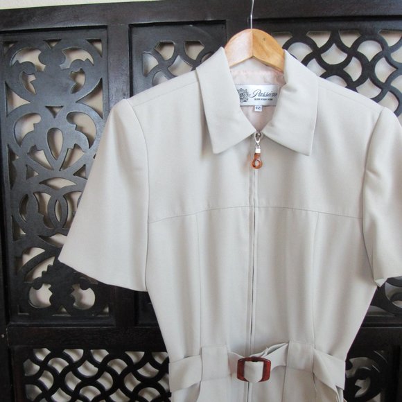 VINTAGE 90s DESIGNER FASHION BELTED ZIP TOP SUIT BLAZER Tortoise Accents Size-12 - Picture 2 of 12